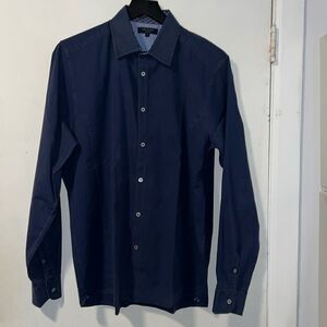 TED BAKER Navy Blue Pinstripe Ulukhot Button Up Shirt-5/XL